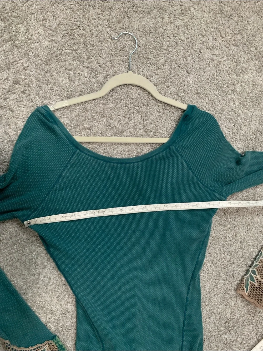 Free People Bali Babe Green Long-Sleeve Knit Top with Lace Cuffs
